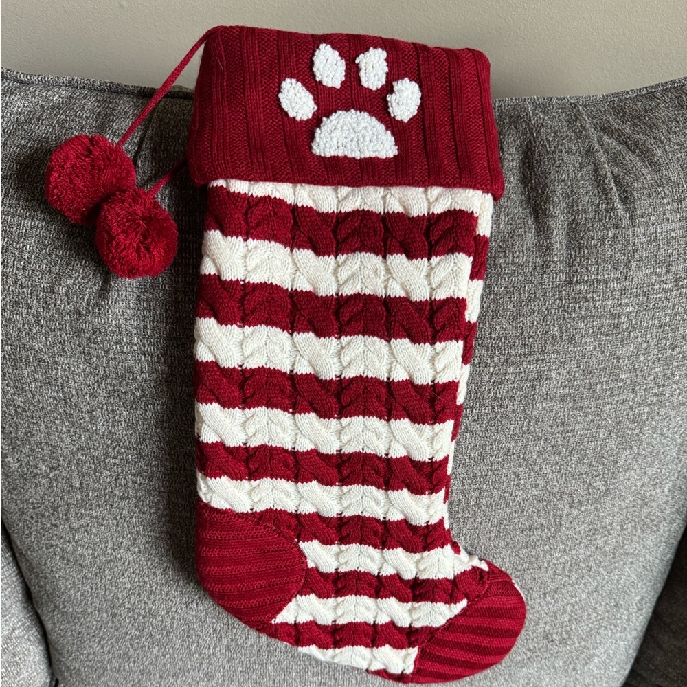 Red and White Striped Knit Pet Christmas Stocking